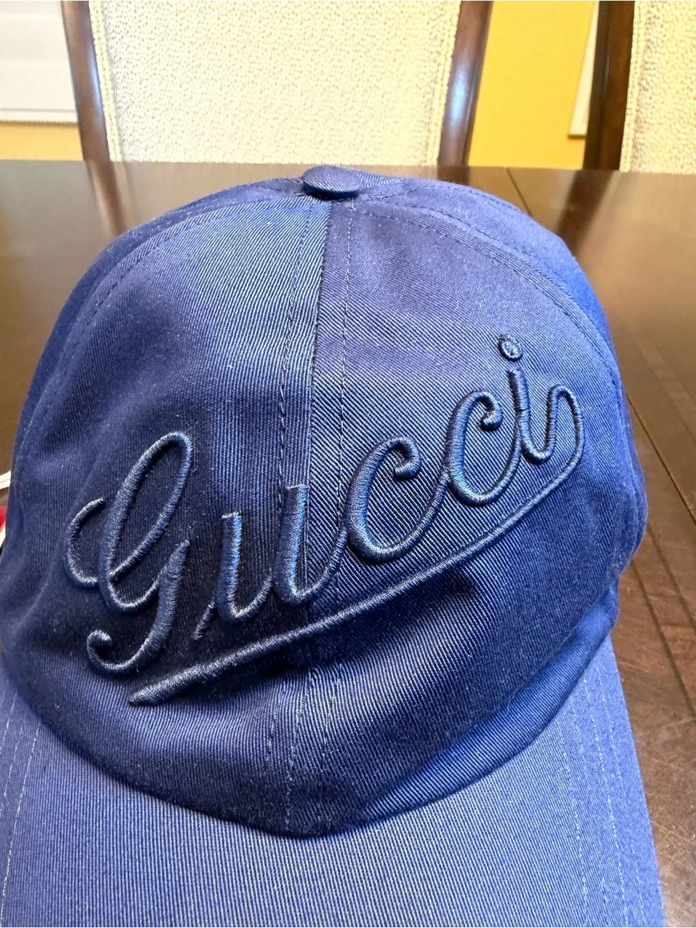 New Authentic Gucci Logo Baseball Hat Navy Size L